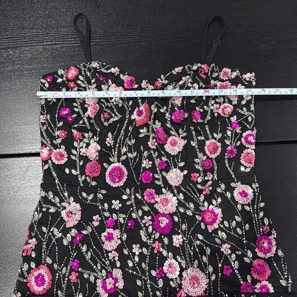 Mac Duggal Slim Strap Bustier Top Floral Beaded Mini Dress Style #10012 - Picture 8 of 8